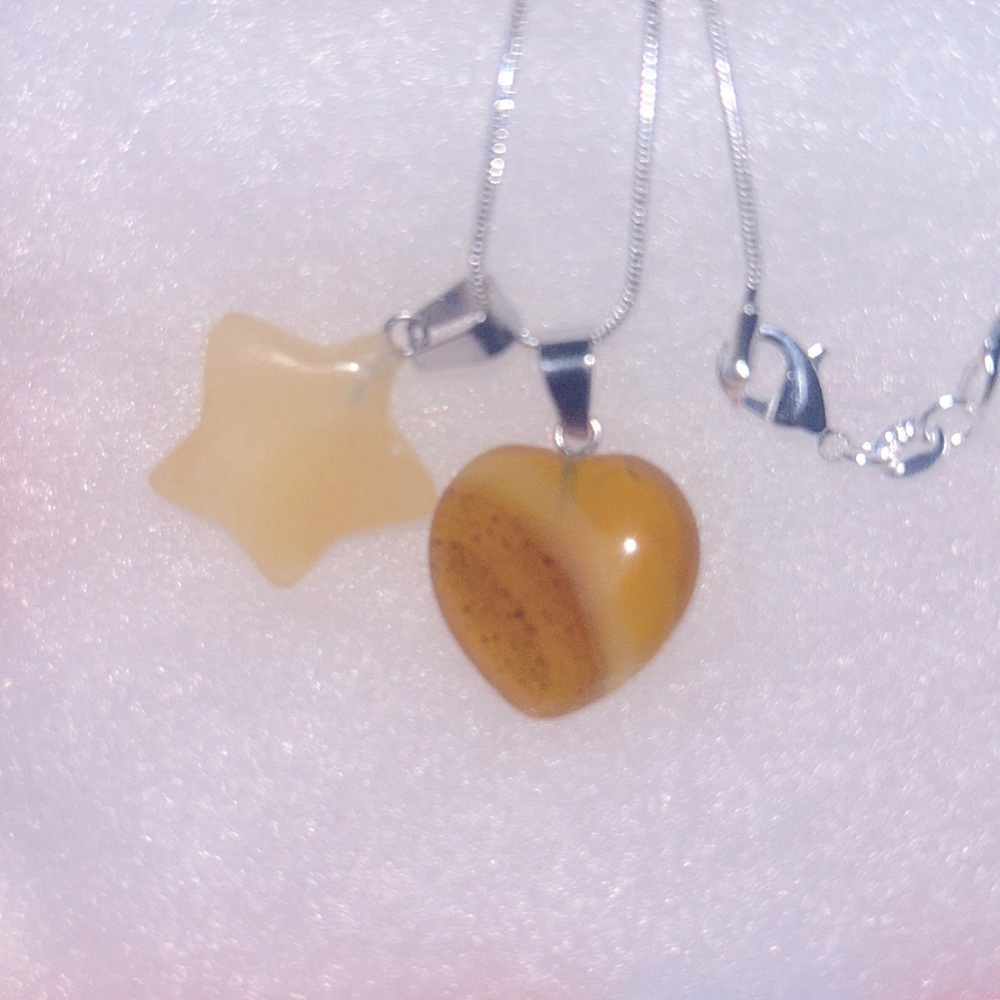 Boho hippie Amber Heart and Aventurine Star Sterling Silver N…